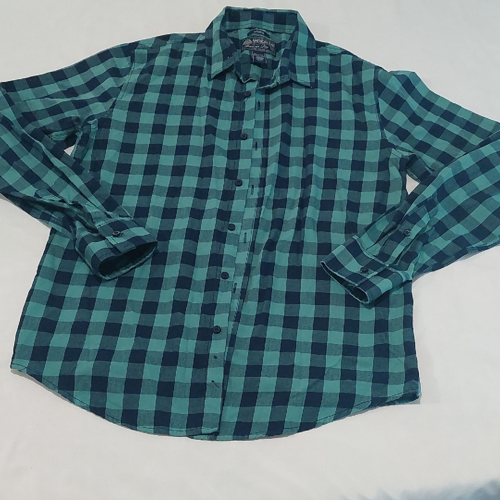 American Rag Green and Blue Casual Button Down Shirt